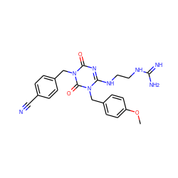 COc1ccc(Cn2c(NCCNC(=N)N)nc(=O)n(Cc3ccc(C#N)cc3)c2=O)cc1 ZINC000101272164