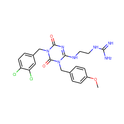 COc1ccc(Cn2c(NCCNC(=N)N)nc(=O)n(Cc3ccc(Cl)c(Cl)c3)c2=O)cc1 ZINC000101272153