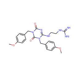 COc1ccc(Cn2c(NCCNC(=N)N)nc(=O)n(Cc3ccc(OC)cc3)c2=O)cc1 ZINC000101272159