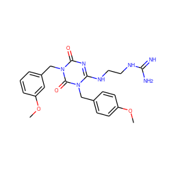 COc1ccc(Cn2c(NCCNC(=N)N)nc(=O)n(Cc3cccc(OC)c3)c2=O)cc1 ZINC000101272154