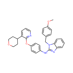 COc1ccc(Cn2c(Nc3ccc(Oc4ncccc4C4CCOCC4)cc3)nc3ccccc32)cc1 ZINC000115807163