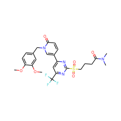 COc1ccc(Cn2cc(-c3cc(C(F)(F)F)nc(S(=O)(=O)CCCC(=O)N(C)C)n3)ccc2=O)cc1OC ZINC001772612167