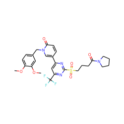 COc1ccc(Cn2cc(-c3cc(C(F)(F)F)nc(S(=O)(=O)CCCC(=O)N4CCCC4)n3)ccc2=O)cc1OC ZINC001772623701