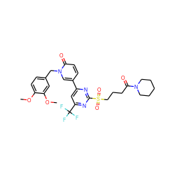 COc1ccc(Cn2cc(-c3cc(C(F)(F)F)nc(S(=O)(=O)CCCC(=O)N4CCCCC4)n3)ccc2=O)cc1OC ZINC001772579271