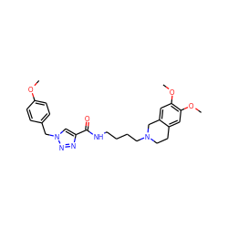 COc1ccc(Cn2cc(C(=O)NCCCCN3CCc4cc(OC)c(OC)cc4C3)nn2)cc1 ZINC000169341130