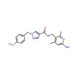 COc1ccc(Cn2cc(C(=O)NCc3c(C)cc(N)nc3C)cn2)cc1 ZINC000114078770