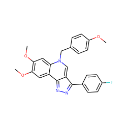 COc1ccc(Cn2cc3c(-c4ccc(F)cc4)nnc-3c3cc(OC)c(OC)cc32)cc1 ZINC000002691393