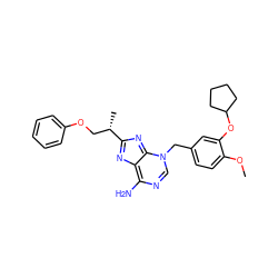 COc1ccc(Cn2cnc(N)c3nc([C@@H](C)COc4ccccc4)nc2-3)cc1OC1CCCC1 ZINC000028121504