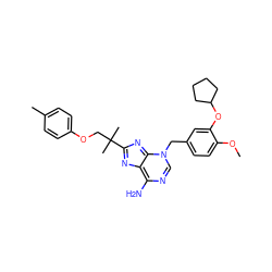 COc1ccc(Cn2cnc(N)c3nc(C(C)(C)COc4ccc(C)cc4)nc2-3)cc1OC1CCCC1 ZINC000101362014