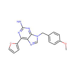 COc1ccc(Cn2cnc3c(-c4ccco4)nc(N)nc32)cc1 ZINC000028523512