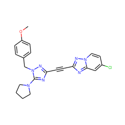 COc1ccc(Cn2nc(C#Cc3nc4cc(Cl)ccn4n3)nc2N2CCCC2)cc1 ZINC000217556740
