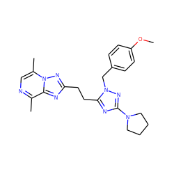 COc1ccc(Cn2nc(N3CCCC3)nc2CCc2nc3c(C)ncc(C)n3n2)cc1 ZINC000210640509