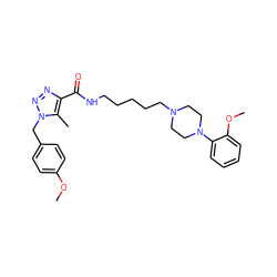 COc1ccc(Cn2nnc(C(=O)NCCCCCN3CCN(c4ccccc4OC)CC3)c2C)cc1 ZINC000028604066