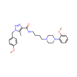 COc1ccc(Cn2nnc(C(=O)NCCCCN3CCN(c4ccccc4OC)CC3)c2C)cc1 ZINC000038217913