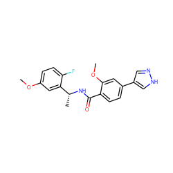 COc1ccc(F)c([C@@H](C)NC(=O)c2ccc(-c3cn[nH]c3)cc2OC)c1 ZINC001772577294