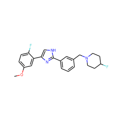 COc1ccc(F)c(-c2c[nH]c(-c3cccc(CN4CCC(F)CC4)c3)n2)c1 ZINC000066259396