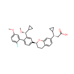 COc1ccc(F)c(-c2ccc([C@@H]3CCc4ccc([C@@H](CC(=O)O)C5CC5)cc4O3)cc2[C@H](OC)C2CC2)c1 ZINC000223506528