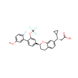 COc1ccc(F)c(-c2ccc([C@@H]3CCc4ccc([C@@H](CC(=O)O)C5CC5)cc4O3)cc2OC(F)(F)F)c1 ZINC000223479384