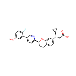COc1ccc(F)c(-c2ccc([C@@H]3CCc4ccc([C@@H](CC(=O)O)C5CC5)cc4O3)nc2)c1 ZINC001772609742