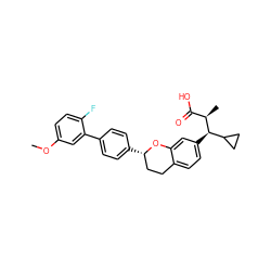 COc1ccc(F)c(-c2ccc([C@H]3CCc4ccc([C@H](C5CC5)[C@H](C)C(=O)O)cc4O3)cc2)c1 ZINC000221975730
