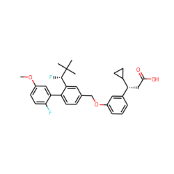 COc1ccc(F)c(-c2ccc(COc3cccc([C@@H](CC(=O)O)C4CC4)c3)cc2[C@H](F)C(C)(C)C)c1 ZINC000140980708