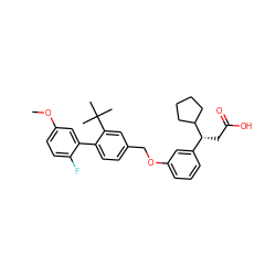 COc1ccc(F)c(-c2ccc(COc3cccc([C@@H](CC(=O)O)C4CCCC4)c3)cc2C(C)(C)C)c1 ZINC000095577256