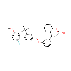 COc1ccc(F)c(-c2ccc(COc3cccc([C@@H](CC(=O)O)C4CCCCC4)c3)cc2C(C)(C)C)c1 ZINC000095575389