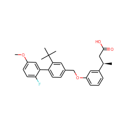 COc1ccc(F)c(-c2ccc(COc3cccc([C@H](C)CC(=O)O)c3)cc2C(C)(C)C)c1 ZINC000095578328