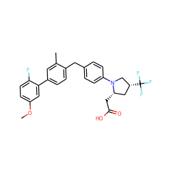 COc1ccc(F)c(-c2ccc(Cc3ccc(N4C[C@H](C(F)(F)F)C[C@@H]4CC(=O)O)cc3)c(C)c2)c1 ZINC001772594230