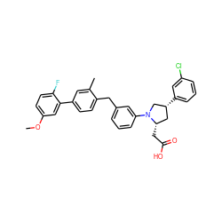 COc1ccc(F)c(-c2ccc(Cc3cccc(N4C[C@H](c5cccc(Cl)c5)C[C@@H]4CC(=O)O)c3)c(C)c2)c1 ZINC001772588825