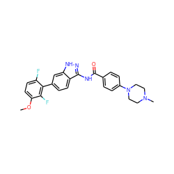 COc1ccc(F)c(-c2ccc3c(NC(=O)c4ccc(N5CCN(C)CC5)cc4)n[nH]c3c2)c1F ZINC001772656789