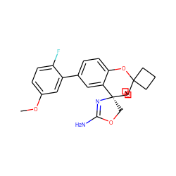 COc1ccc(F)c(-c2ccc3c(c2)[C@@]2(COC(N)=N2)C2(COC2)C2(CCC2)O3)c1 ZINC000218475309