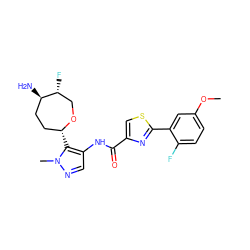 COc1ccc(F)c(-c2nc(C(=O)Nc3cnn(C)c3[C@@H]3CC[C@@H](N)[C@H](F)CO3)cs2)c1 ZINC000221395277