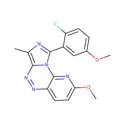 COc1ccc(F)c(-c2nc(C)c3nnc4ccc(OC)nc4n23)c1 ZINC000084671992