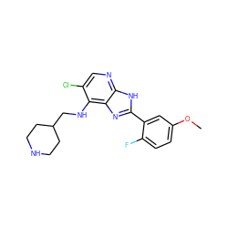 COc1ccc(F)c(-c2nc3c(NCC4CCNCC4)c(Cl)cnc3[nH]2)c1 ZINC000653798256