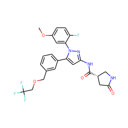 COc1ccc(F)c(-n2nc(NC(=O)[C@@H]3CNC(=O)C3)cc2-c2cccc(COCC(F)(F)F)c2)c1 ZINC000169707425