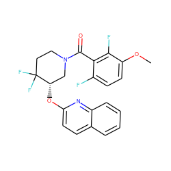 COc1ccc(F)c(C(=O)N2CCC(F)(F)[C@@H](Oc3ccc4ccccc4n3)C2)c1F ZINC000145940703