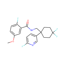 COc1ccc(F)c(C(=O)NCC2(c3ccc(F)nc3)CCC(F)(F)CC2)c1 ZINC000217360581