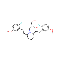 COc1ccc(F)c(CC[C@@H]2CCC[C@H](CCc3cc(OC)ccc3F)N2C[C@@H](O)CO)c1 ZINC000103297290