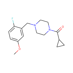 COc1ccc(F)c(CN2CCN(C(=O)C3CC3)CC2)c1 ZINC000013488627