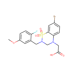 COc1ccc(F)c(CN2CN(CC(=O)O)c3ccc(Br)cc3S2(=O)=O)c1 ZINC000653845365