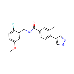 COc1ccc(F)c(CNC(=O)c2ccc(-c3cn[nH]c3)c(C)c2)c1 ZINC001772581680