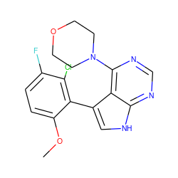 COc1ccc(F)c(Cl)c1-c1c[nH]c2ncnc(N3CCOCC3)c12 ZINC000224871290