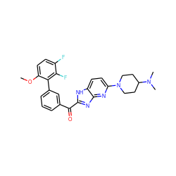 COc1ccc(F)c(F)c1-c1cccc(C(=O)c2nc3nc(N4CCC(N(C)C)CC4)ccc3[nH]2)c1 ZINC000169697301