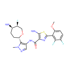 COc1ccc(F)c(F)c1-c1nc(C(=O)Nc2cnn(C)c2[C@@H]2CC[C@@H](N)[C@@H](F)CO2)c(N)s1 ZINC000216888625