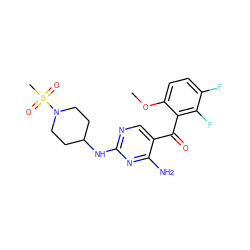 COc1ccc(F)c(F)c1C(=O)c1cnc(NC2CCN(S(C)(=O)=O)CC2)nc1N ZINC000013983251