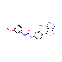 COc1ccc(F)c(NC(=O)Nc2ccc(-c3coc4ncnc(N)c34)cc2)c1 ZINC000014957338