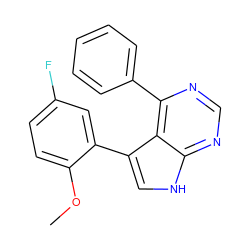 COc1ccc(F)cc1-c1c[nH]c2ncnc(-c3ccccc3)c12 ZINC000218975451