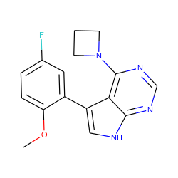 COc1ccc(F)cc1-c1c[nH]c2ncnc(N3CCC3)c12 ZINC000224878363