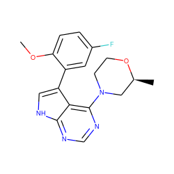 COc1ccc(F)cc1-c1c[nH]c2ncnc(N3CCO[C@@H](C)C3)c12 ZINC000224877846